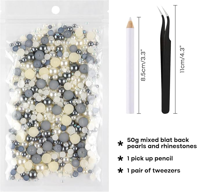 ASTARON 50g Mix Flatback Rhinestones Half Pearls - Image 2
