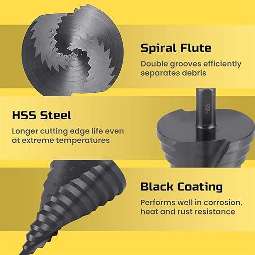 Lichamp Jumbo 2-3/8" Unibit Step Drill Bit for Metal, Extra Large Drill Stepper Bit for Hard Metal Heavy Duty, 12 Sizes from 1/4" to 2-3/8", Spiral Grooved, C5BK