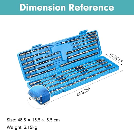 20Pcs Rotary Hammer Drill Bits and Chisel Set, SDS-Plus Shank Carbide - Tipped Drill Bits and Chisels with Storage Case, Tools for Concrete Brick Stone and Other Masonry Construction Materials