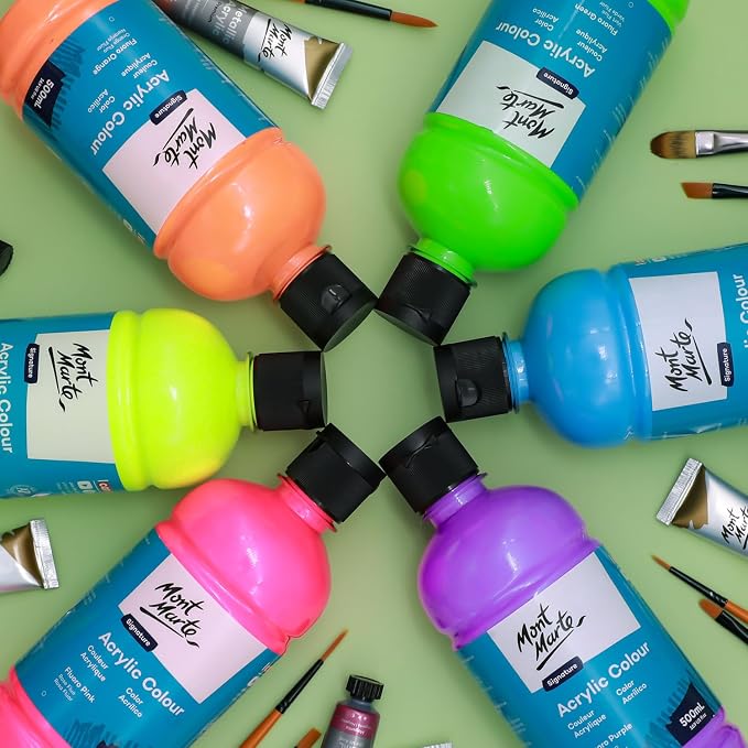 Mont Marte Signature Fluoro Yellow Acrylic Paint, Semi-Matte Finish, 12 Colors - Image 3