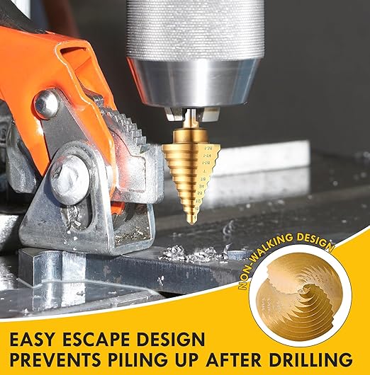 6 PCS Step Drill Bit Set with Automatic Center Punch, 1/8" to 1-3/8", High-Speed Steel Step Drill Bit for Stainless Steel, Metal, Aluminum, Copper, Wood, PVC