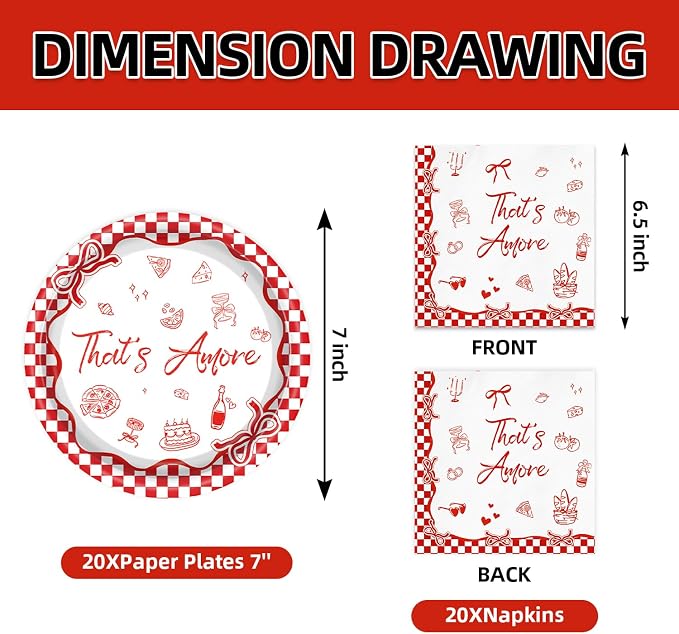 40Pcs That's Amore Party Supplies Red Gingham Bachelorette Paper Plates Napkins - Image 2