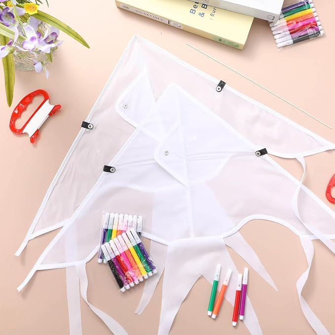 Syhood 30 Pcs DIY Kites Making Kit 20 Inch Summer Decorating Coloring Kites - Image 7