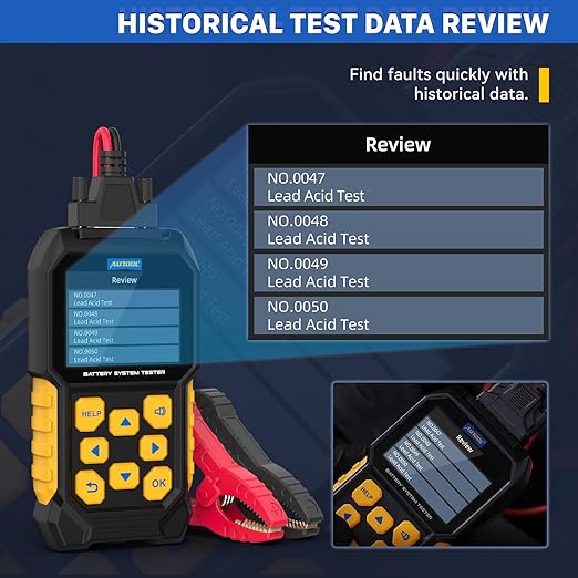 AUTOOL Car Battery Tester 12V 24V Battery Load Tester 30-2000 CCA Automotive Battery Tester, Cranking Charging System Analyzer, Color Screen Data Review Reverse Polarity Protection