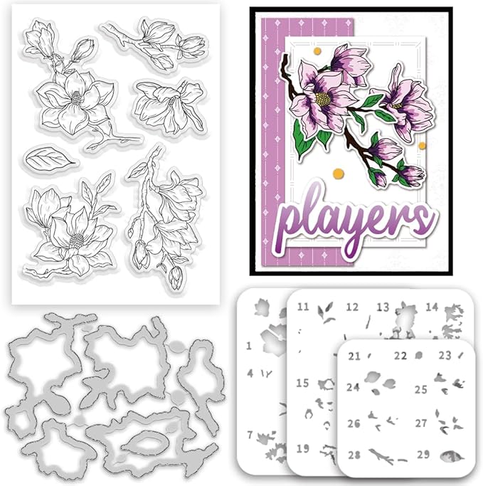 Flowers Clear Stamps and Dies for Card Making Layering Coloring Stencil Set by ACRNIGHEET