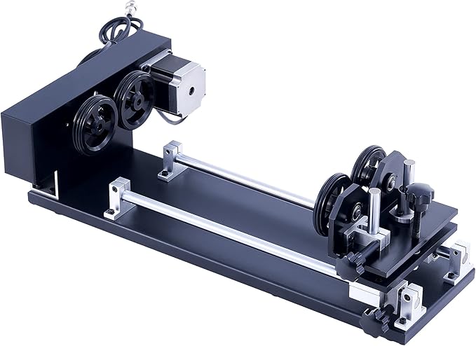 OMTech 4-Wheel Rotary Cutter and Engraver Attachment with Nema 23 2-Phase Stepper Motor for 50W 60W 80W 100W 130W CO2 Laser Engraving Machine Rotary Tool Accessory Kit for Wood and More