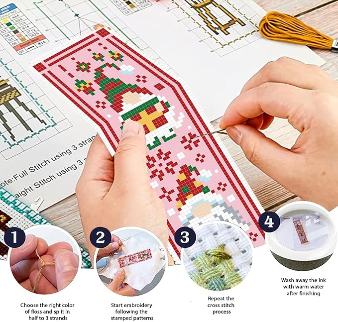 FREEBLOSS 6 Set Cross Stitch Bookmark Kit St. Patrick Gnome Pattern Stamped - Image 4