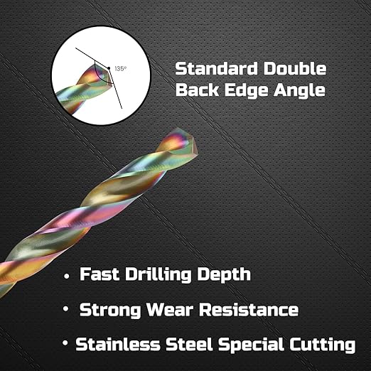 Lichamp Drill Bit Set, 13Pcs M2 HSS Cobalt Drill Bits from 1/16" to 1/4" for Metal, Cast Iron, Stainless Steel and Plastic with Durable Index Metal Storage Case, Colorful Titanium Plating