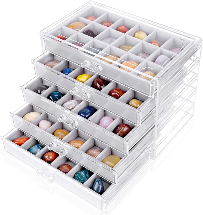Rock Display Case, Rock Collection Box, 90 Grid Rock Collection Display Case by Kiytar