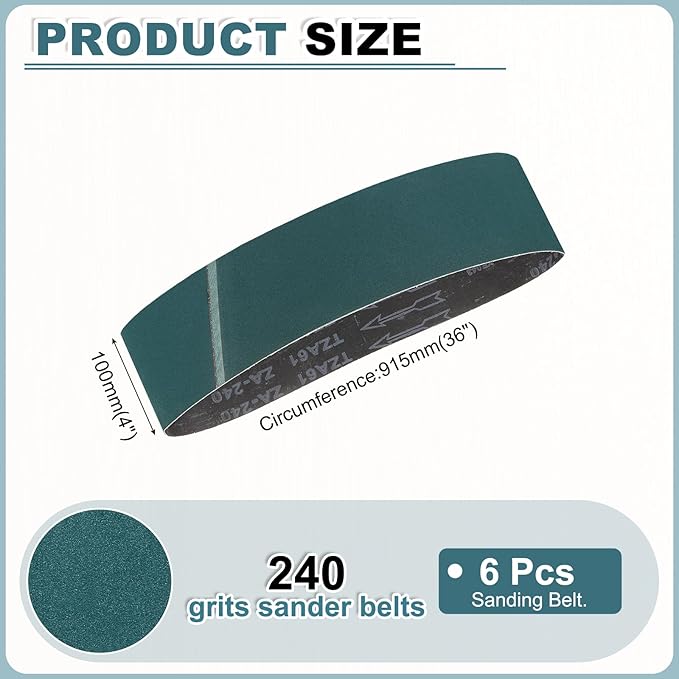 HARFINGTON 4 x 36 Inch Sanding Belts, 6 Pcs 240 Grit Zirconia Abrasive Belt Sander File Belt for Woodworking, Metal Polishing, Knife Sharpener