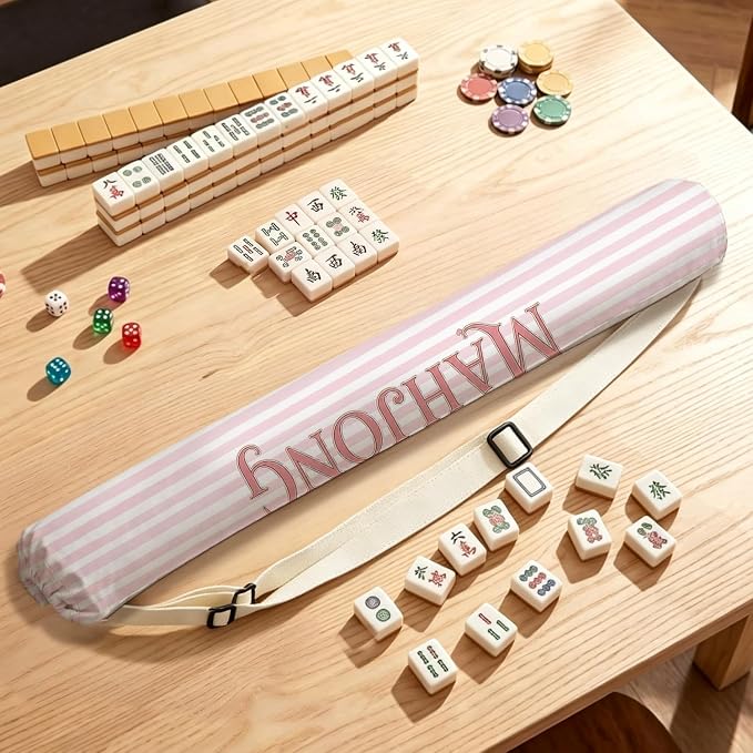 Pink and White Striped Mahjong Mat Bag - Image 4
