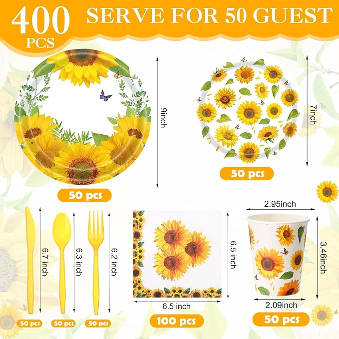 Pickmesh 400 Pcs Sunflower Party Supplies - Image 2