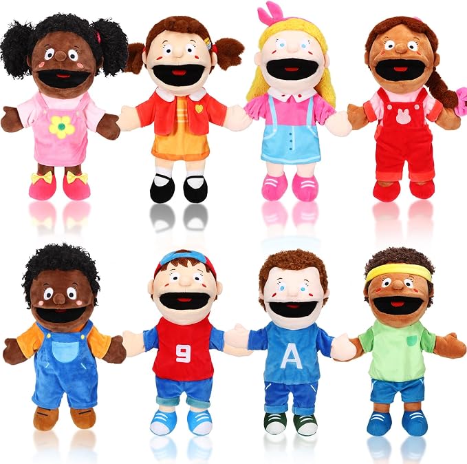 Lenwen 8 Piece Kids Hand Puppet Gifts Set 12 Inch Multicultural Plush Hand by Lenwen