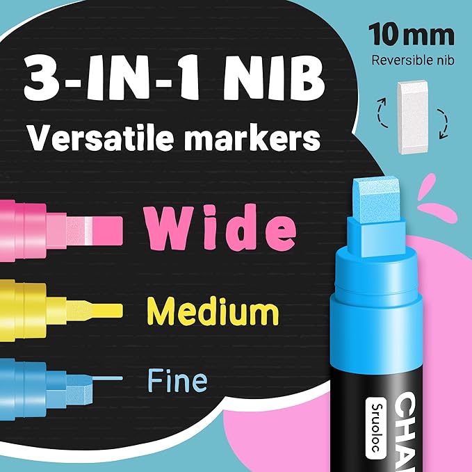 Window Chalk Markers for Glass Washable, 10 Colors Jumbo Liquid Chalk Marker - Image 2