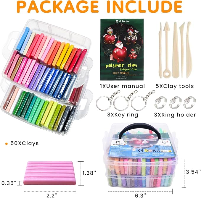 Artecho Polymer Clay Kit, 50 Colors Oven Bake Clay | Modeling Clay - Image 2