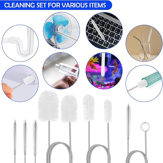 6Pcs Flexible Drain Brush 78 Inch Pipe Cleaning Brush 63 Inch drain cleaner brush 59 Inch Hose Brush and 3 Pcs 9 Inch Straw Cleaner Brush for straws Kitchen Sink Plumbing and Shower Drain Tube (White)