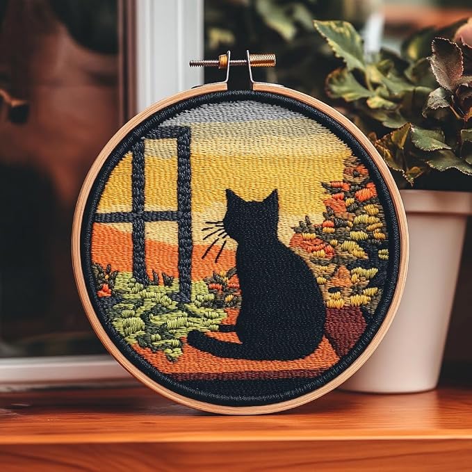 DIY Punch Needle Kits Black Cat Back Sit on Window by Unknown