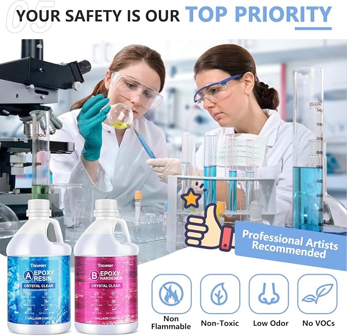 Teexpert Crystal Clear Epoxy Resin Kit 1 Gallon Self-Leveling Coating and - Image 7