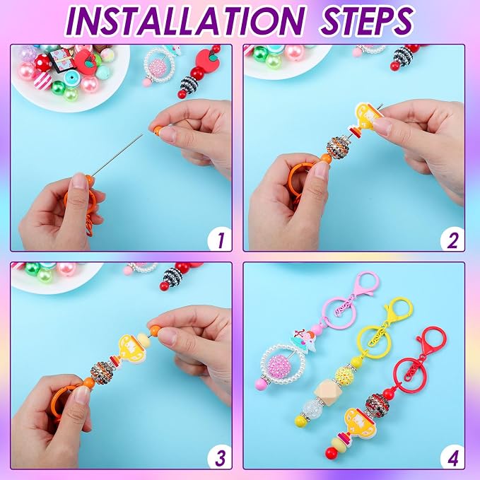Sasylvia 60 Pcs Beadable Keychain Bars Bulk Making Kit 20 Beaded Keychain 20 - Image 4