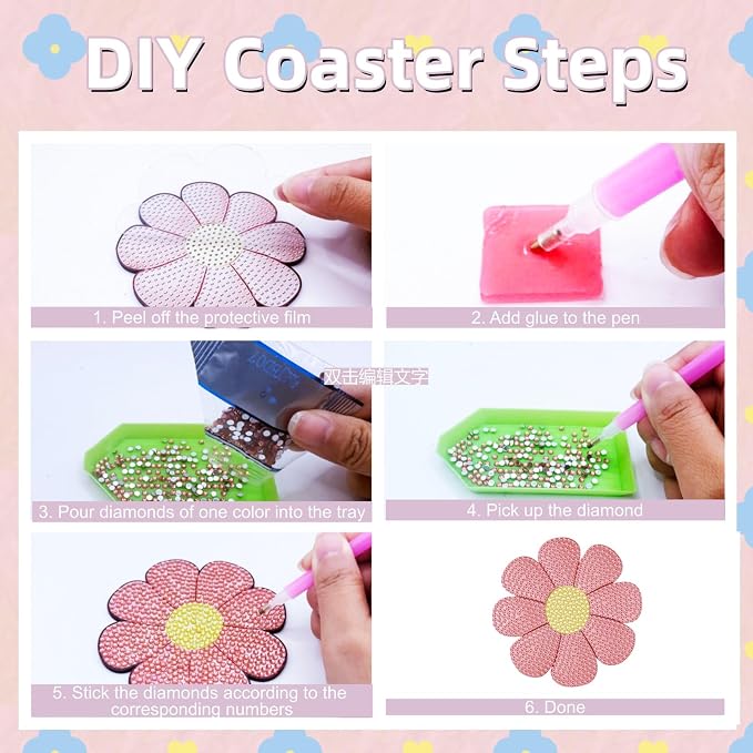 Bulerrylulu 6 Pcs Flower Diamond Painting Coasters Kits - Image 6