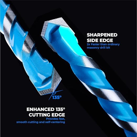toolant Concrete Drill Bit Set & Masonry Drill Bit Set, Shockproof Hex Shank Drill Bit Set (7pcs) for Glass/Brick/Plastic/Cement/Tile, Industrial Strength Carbide Drill Bit Tip, 5/32"-3/8" Box of 7