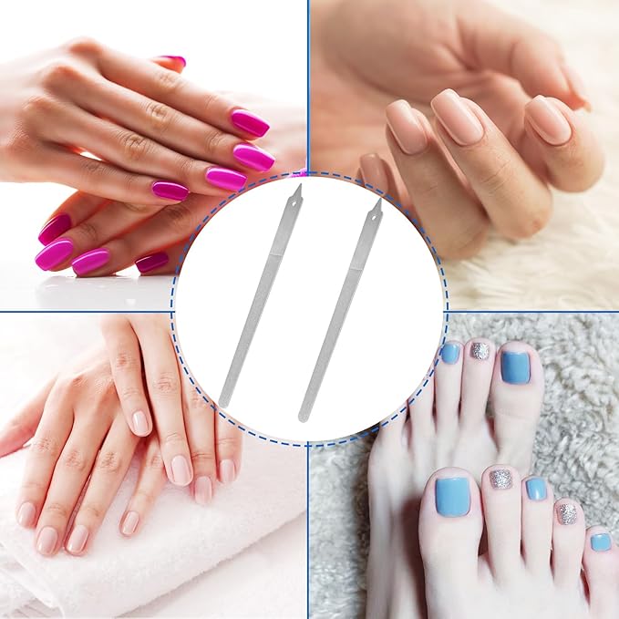 Metal Nail File (2 Pack) with Sharp Pointed Tip, Fingernail Files 8’’ for Natural Nails Stainless Steel Nail Filer Heavy Duty Sapphire Grit Double Sided Manicure Pedicure Toenails Tools