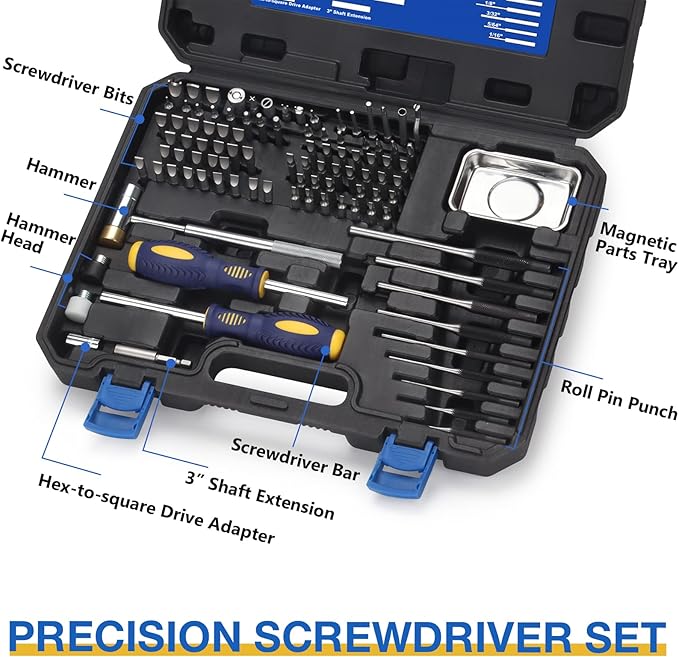 BULLTOOLS Precision Screwdriver Set, 100-Piece Torque Screwdriver Engineering Repair Kit, Roll Pin Punch Set with Magnetic Screwdriver Handle and Storage Case for Maintenance