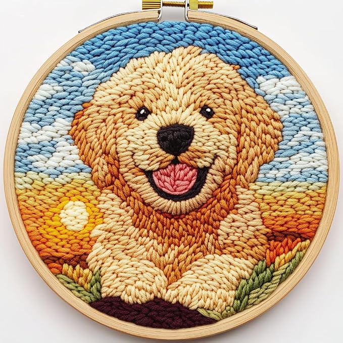 DIY Punch Needle Kits Cute Puppy Golden Retriever Dog by Unknown
