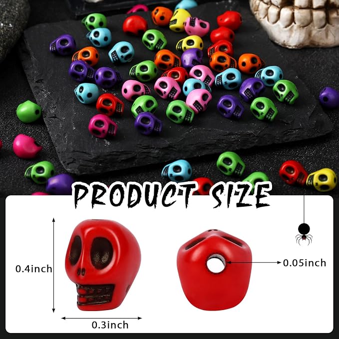 Augshy 700Pcs Halloween Skull Beads, Colorful Skeleton Skull Head Shape Beads - Image 2