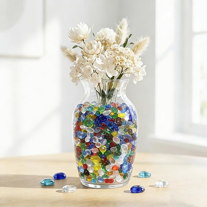 QYGL 0.55LB Light Blue Clear Glass Pebbles, Tumbled Sea Glass Stones - Image 4