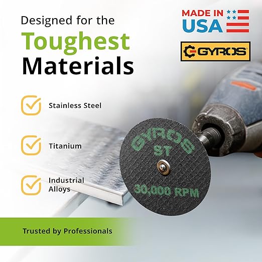 GYROS Cut-Off Wheels for Rotary Tools – 2” Super-Tensile Fiberglass Reinforced, 12-Pack | Designed for Stainless Steel, Titanium, Nickel, Carbon & Chrome Alloys | Made in USA 11-42002/12