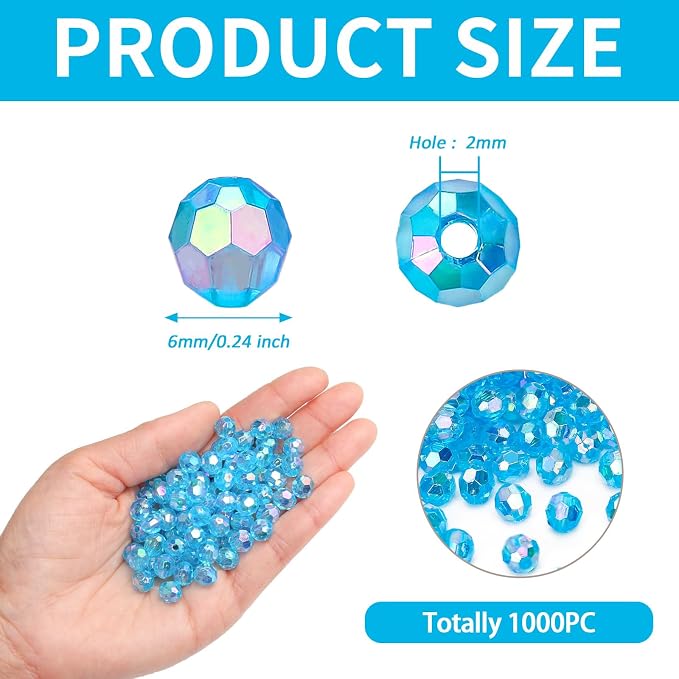 BONNY BOXX 1000pcs 6mm Acrylic Faceted Round Crystal Beads Transparent - Image 2