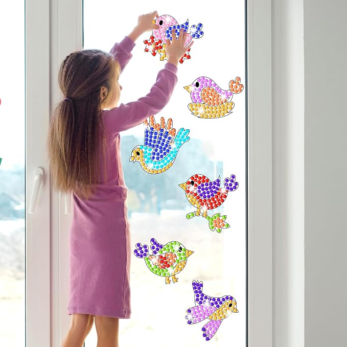 Qyeahkj 6 Pcs Spring Bird Arts Crafts DIY Summer Gem Diamond Suncatcher Crafts - Image 6