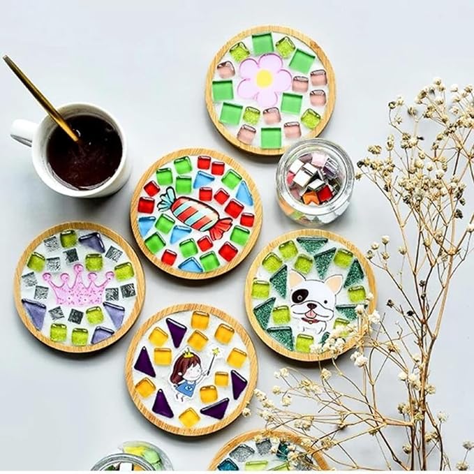 4PCS Mosaic Bamboo Coasters for Crafts, Blank Base Trays, Drinking Cup Coaster - Image 5