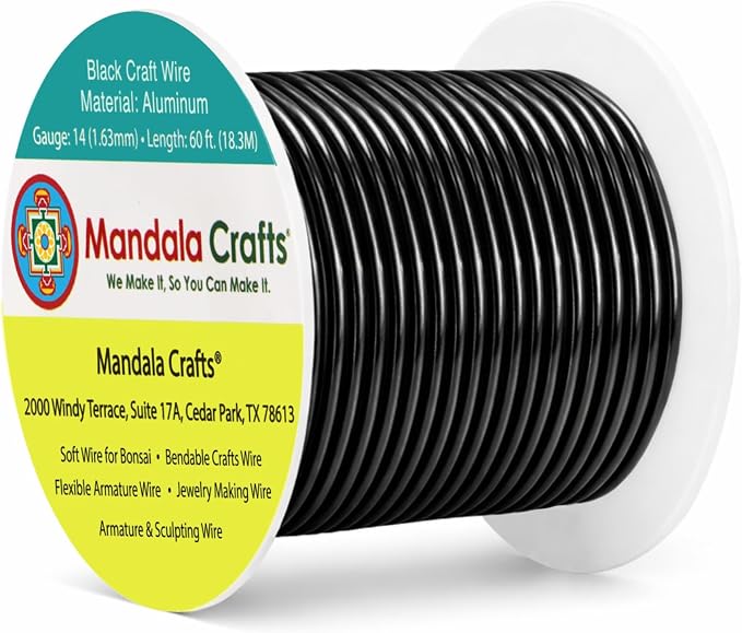 Mandala Crafts 14 Gauge Black Anodized Aluminum Craft Wire, 60 FT | Colored by MandalaCrafts