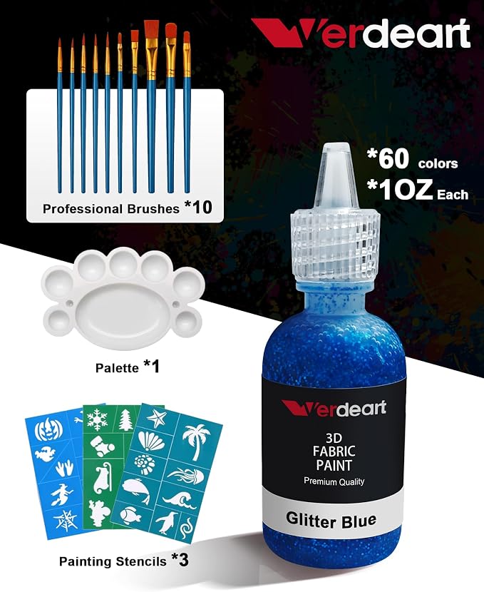 60 Color Fabric Paint Set – 3D Puffy Permanent Textile Paint - Image 3