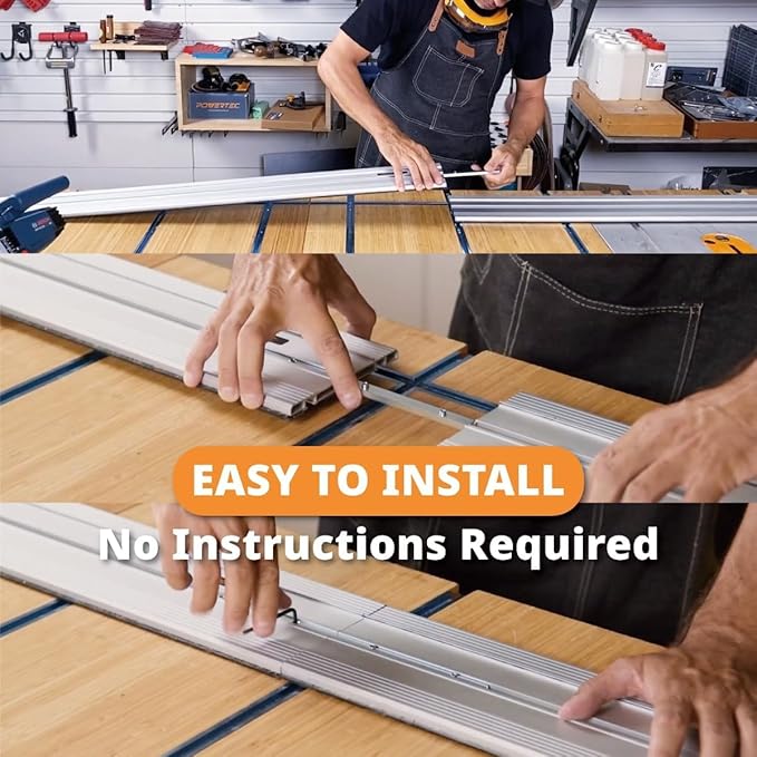 POWERTEC Track Saw Guide Rail Accessory Kit for Festool, Makita and DeWalt, Includes 2PK 118" Guide Rail Splinter Guard Replacement Strip and Set of 4 Guide Rail Connectors (72049)