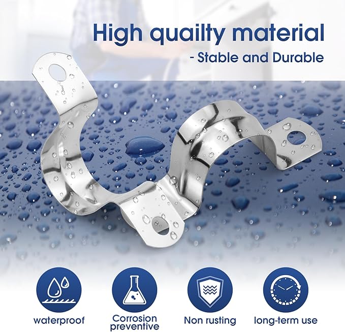 30PCS M25 Rigid Pipe Strap 1Inch Two Hole Stainless Steel Tube Strap Tension Clip Clamps Heavy Duty Pipe Clamp U Clamp U-tube Clamp