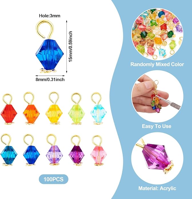 Cheriswelry 100Pcs Faceted Bicone Charms Acrylic Bicone Dangle Earring Charms - Image 4