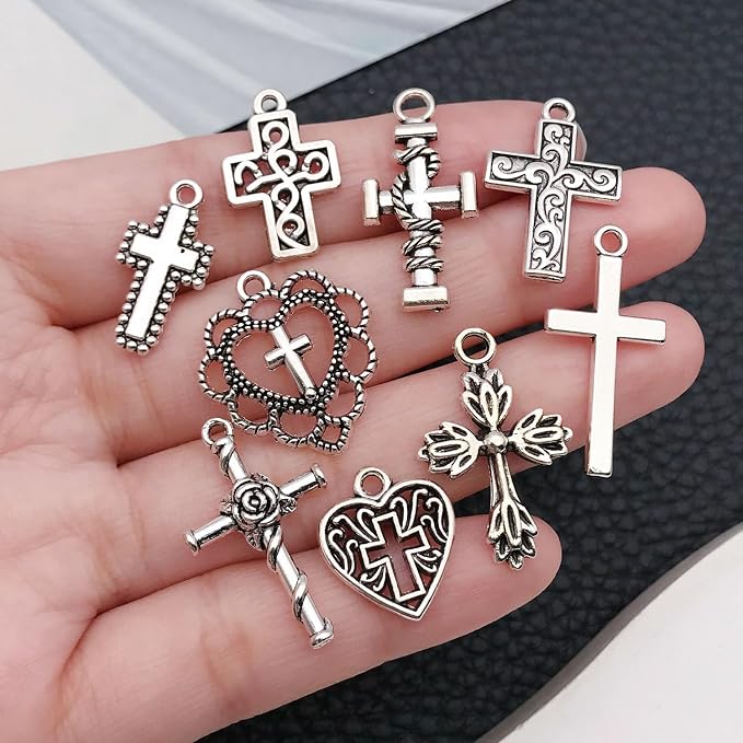 WOCRAFT 60pcs Antique Silver Cross Bracelet Charms - Image 2