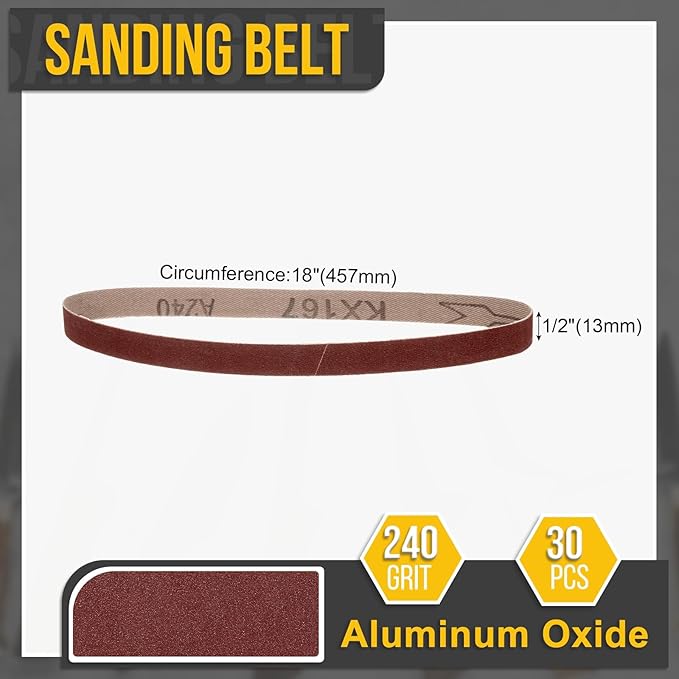 1/2 x 18 Inch Sanding Belt, 30 Pcs 240 Grit Knife Sharpener Belts Work Sharpening for Belt Sander Knife Carving Tool Metal Working