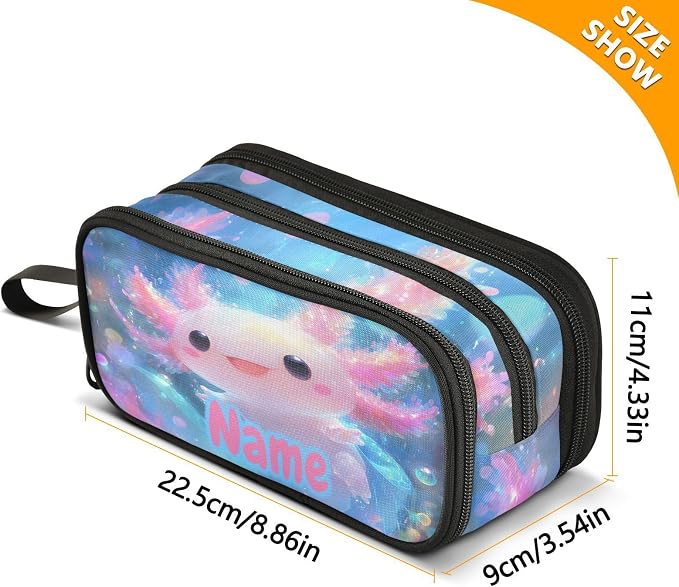 Custom Shiny Axolotl Pencil Case Box Boys Girls Personalized Name Large Pencil - Image 7