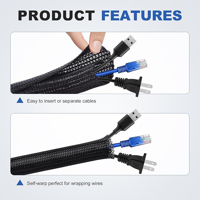 1-1/2” Cable Management Loom Wrap Sleeve Cord Wire Hider Organizer Covers | - Image 3