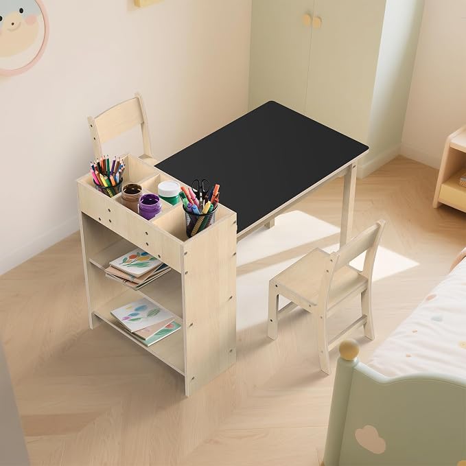 doowroodni Kids Art Table and Chair Set, Sturdy Beech Wood Study Desk - Image 7