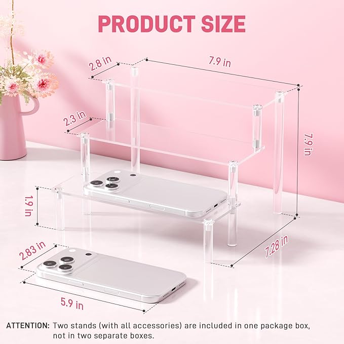 2 Packs Acrylic Display Stand Riser, 3 Tier Perfume Organizer Cupcake Stand | - Image 2