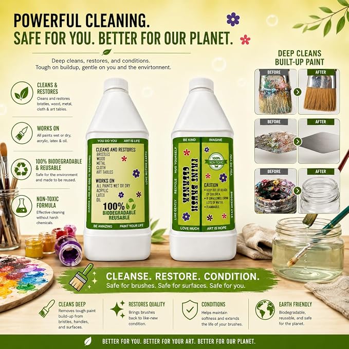 Green Piece® Paint Brush Cleaner & Restorer – 100% Natural, Non-Toxic Formula – - Image 4