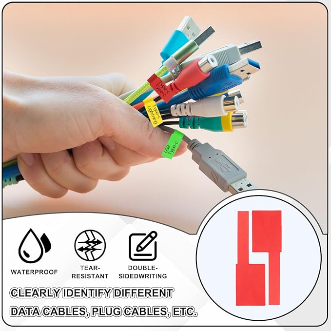 uxcell 300 Pcs Cable Labels, Waterproof Wire Cord Labels Tags, Cord Organizer Management Tags for Charger Cable Organizer Wire Markers Printer, Light Green