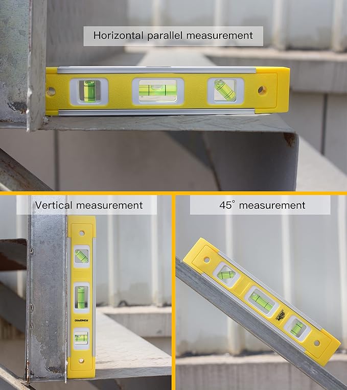 9 Inch Torpedo Level, Magnetic Box Level with 45°/90°/180° Bubbles, Shock Resistant Bubble Level Tool for Measuring - 2 PCS