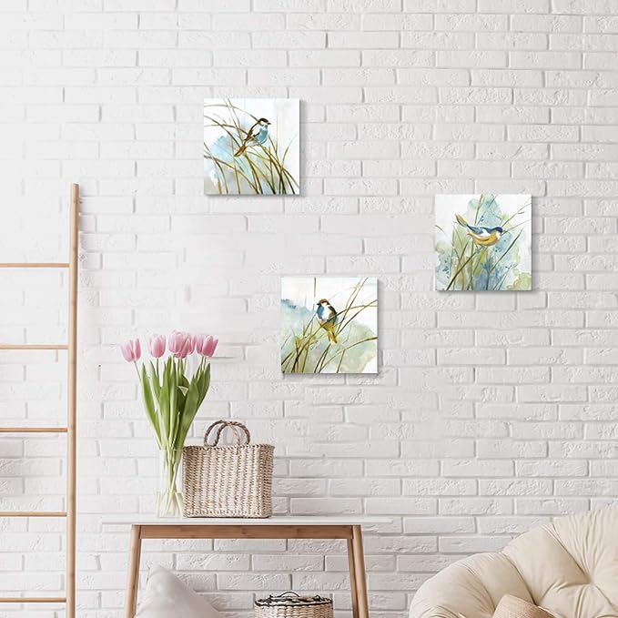 Hardy Gallery Abstract Birds Painting Wall Art: Colorful Birds in Grass Artwork - Image 5