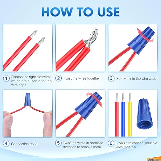 Nilight 220PCS Wire Screw Caps Terminals Kit 5 Sizes Electrical Assortment Spring Thread Insulated Twist on Connectors for 22-12 AWG Wires